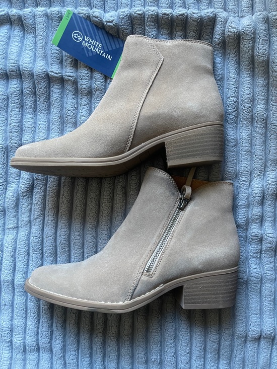 White Mountain Shoes - White Mountain Taupe Suede Side-Zip Ankle Booties